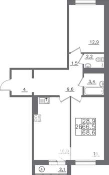 2-к квартира, вторичка, 69м2, 12/14 этаж
