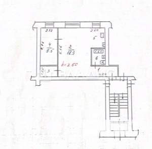 2-к квартира, вторичка, 44м2, 1/4 этаж