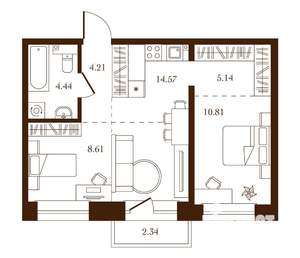 2-к квартира, строящийся дом, 50м2, 1/4 этаж