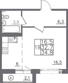 1-к квартира, вторичка, 35м2, 4/14 этаж