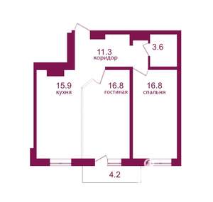 2-к квартира, строящийся дом, 69м2, 8/12 этаж