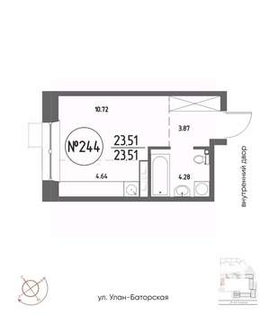 Студия квартира, строящийся дом, 24м2, 13/19 этаж