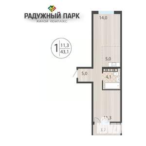 1-к квартира, вторичка, 43м2, 5/16 этаж