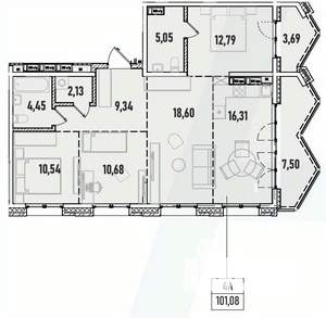 4-к квартира, вторичка, 101м2, 9/19 этаж