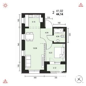 2-к квартира, вторичка, 44м2, 13/14 этаж