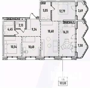 4-к квартира, вторичка, 101м2, 6/19 этаж
