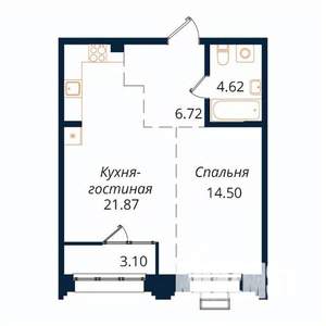 1-к квартира, строящийся дом, 51м2, 6/18 этаж