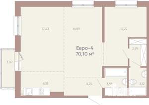 3-к квартира, вторичка, 70м2, 12/16 этаж