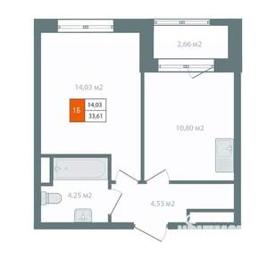 1-к квартира, вторичка, 35м2, 14/14 этаж