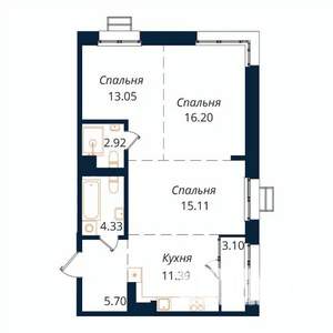 3-к квартира, строящийся дом, 72м2, 12/18 этаж