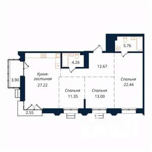 3-к квартира, строящийся дом, 102м2, 3/18 этаж