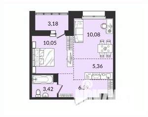 1-к квартира, сданный дом, 39м2, 9/10 этаж