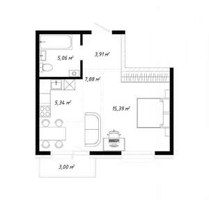 1-к квартира, вторичка, 46м2, 14/19 этаж