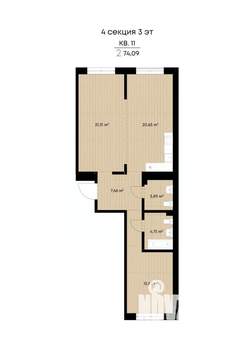 2-к квартира, вторичка, 74м2, 3/9 этаж