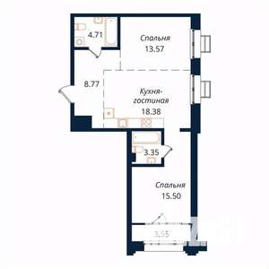 2-к квартира, строящийся дом, 68м2, 2/18 этаж