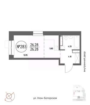 Студия квартира, вторичка, 26м2, 18/19 этаж
