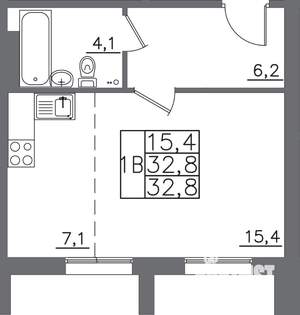 1-к квартира, вторичка, 33м2, 1/9 этаж