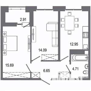 2-к квартира, вторичка, 57м2, 5/16 этаж