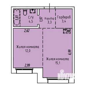 1-к квартира, строящийся дом, 38м2, 12/19 этаж