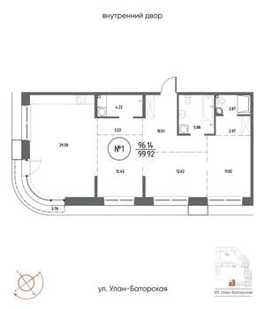 3-к квартира, строящийся дом, 100м2, 2/20 этаж