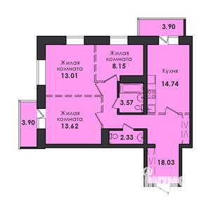 3-к квартира, строящийся дом, 81м2, 15/17 этаж