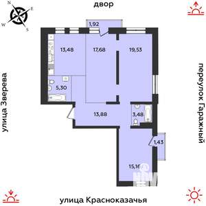 3-к квартира, строящийся дом, 92м2, 6/9 этаж