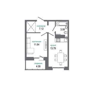 1-к квартира, вторичка, 41м2, 5/16 этаж