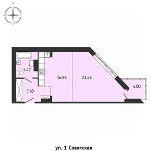 1-к квартира, строящийся дом, 55м2, 15/15 этаж