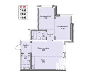 3-к квартира, строящийся дом, 80м2, 8/19 этаж