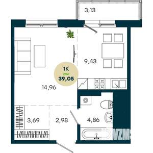 1-к квартира, вторичка, 39м2, 14/19 этаж