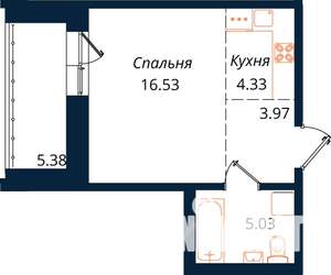1-к квартира, строящийся дом, 35м2, 18/18 этаж