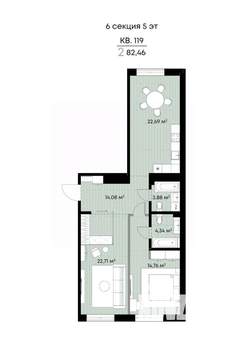 2-к квартира, вторичка, 82м2, 5/9 этаж