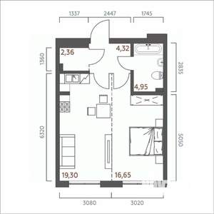 1-к квартира, вторичка, 48м2, 5/19 этаж