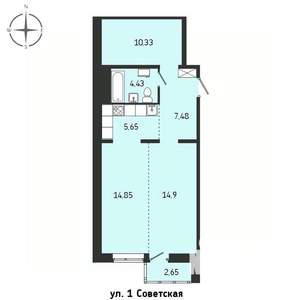 2-к квартира, строящийся дом, 60м2, 4/15 этаж