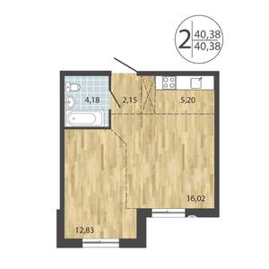 2-к квартира, строящийся дом, 40м2, 1/19 этаж