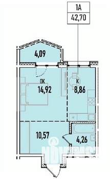 1-к квартира, вторичка, 43м2, 7/19 этаж