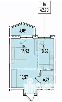 1-к квартира, вторичка, 43м2, 9/19 этаж