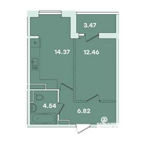 1-к квартира, вторичка, 42м2, 14/16 этаж