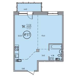 1-к квартира, вторичка, 58м2, 9/9 этаж