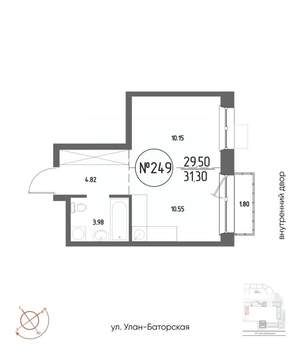 1-к квартира, строящийся дом, 31м2, 13/19 этаж