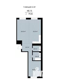 2-к квартира, вторичка, 79м2, 6/9 этаж