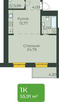 Студия квартира, вторичка, 56м2, 1/10 этаж