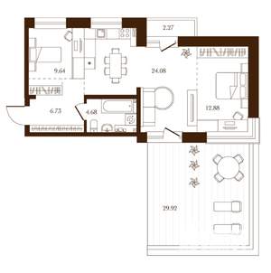 2-к квартира, строящийся дом, 90м2, 2/4 этаж