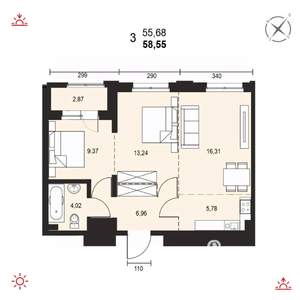 3-к квартира, вторичка, 59м2, 15/19 этаж