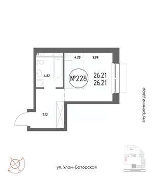 Студия квартира, вторичка, 26м2, 11/19 этаж