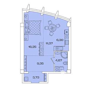 1-к квартира, вторичка, 52м2, 7/8 этаж