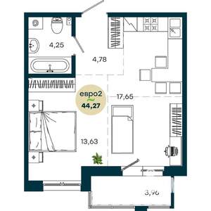 1-к квартира, строящийся дом, 44м2, 4/19 этаж