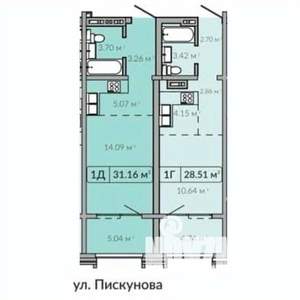 1-к квартира, строящийся дом, 28м2, 14/18 этаж