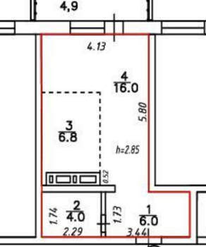Студия квартира, вторичка, 33м2, 1/16 этаж
