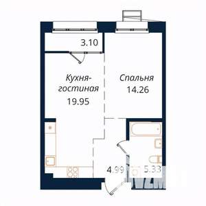 1-к квартира, строящийся дом, 48м2, 14/18 этаж